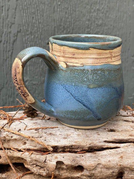 Natural clay and blue tree mug