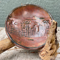 Copper ‘cityscape’ dish